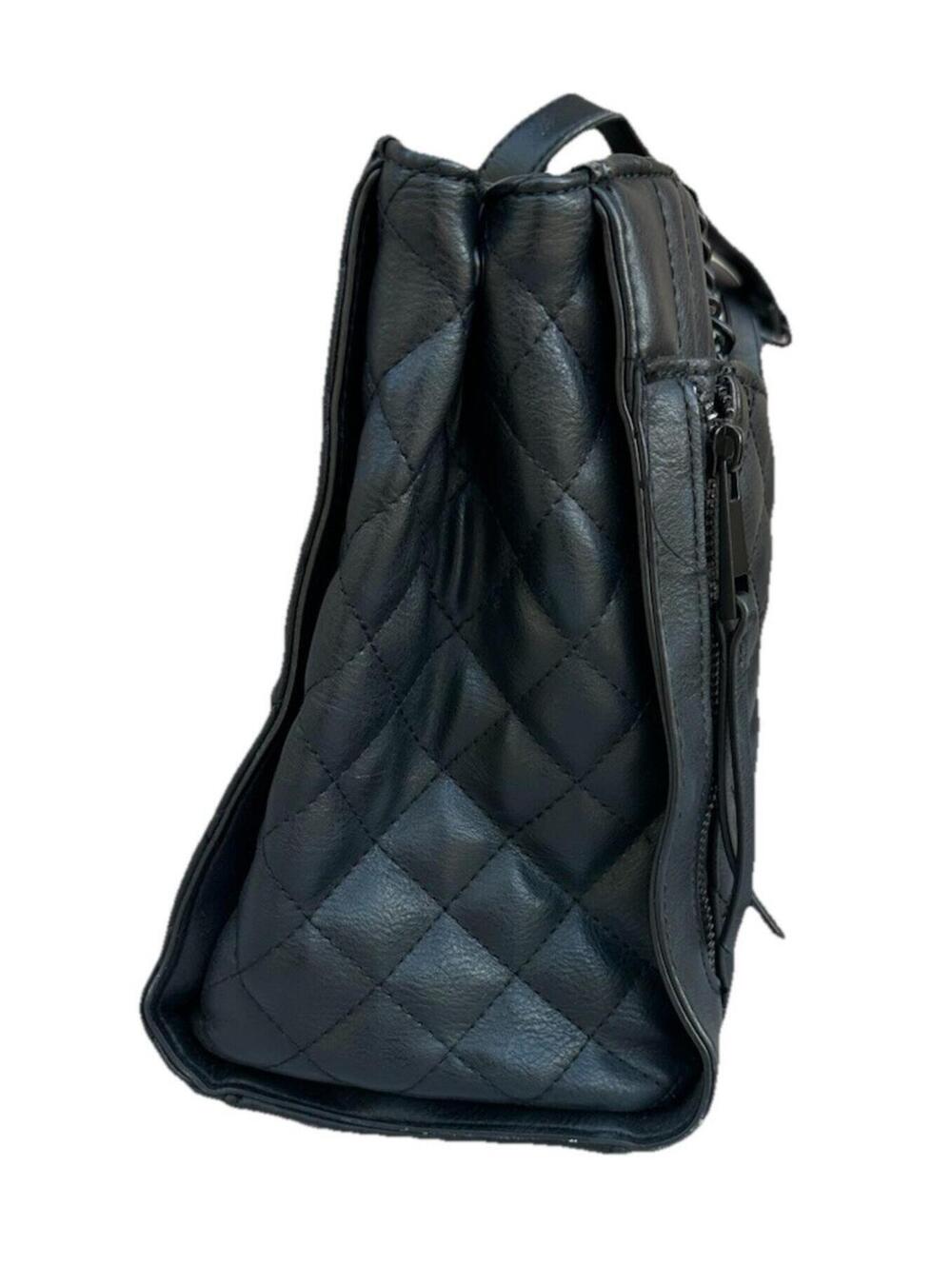 ALDO Black Quilted Shoulder Bag Chain Strap Large Tote Faux Leather - Picture 4 of 9